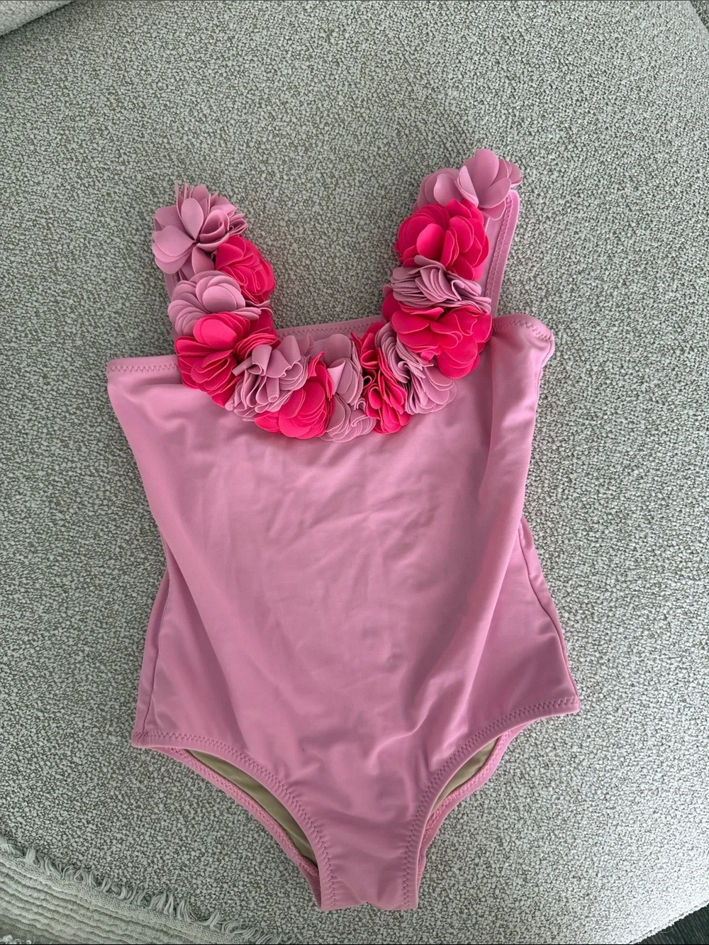 Girls' Pink Floral-Trim One-Piece Swimsuit